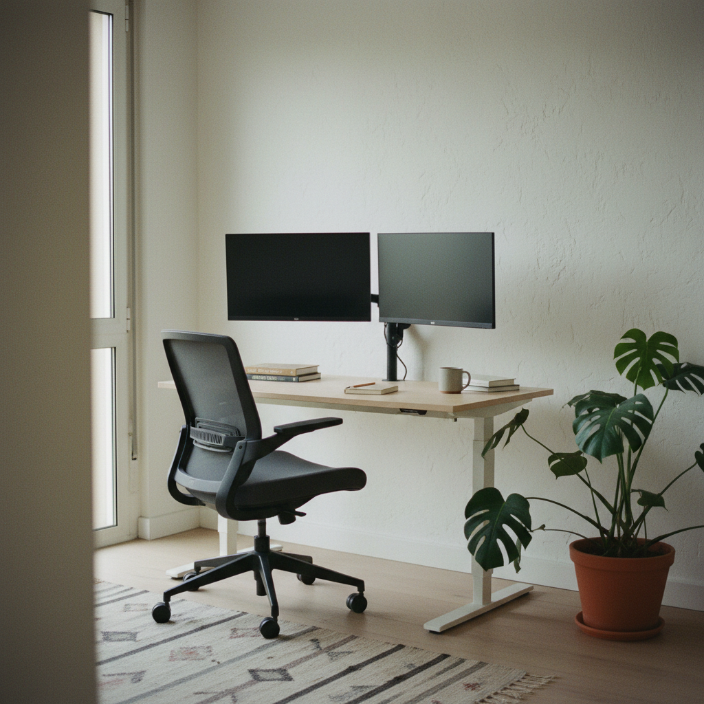A compact manager office setup in a Cairo apartment featuring a small manager desk with integrated drawers.