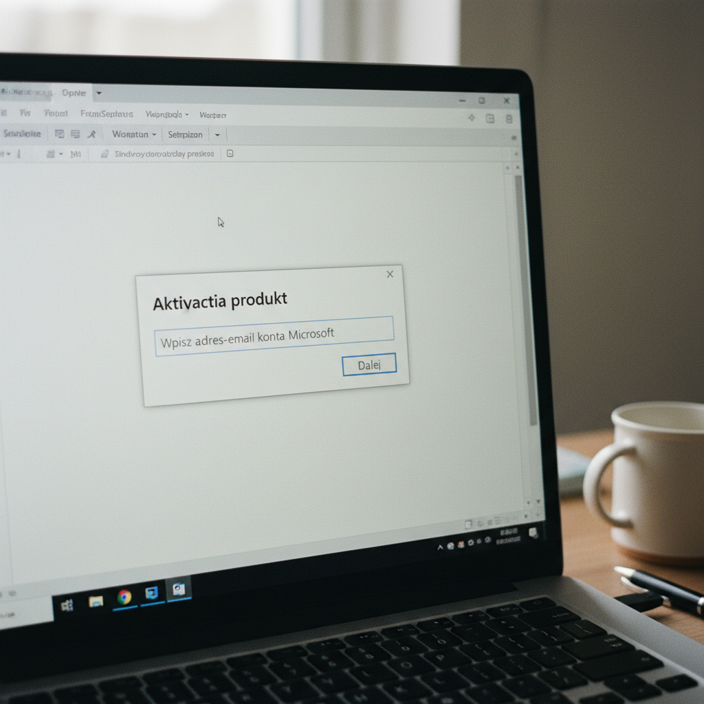 Ekran aktywacji w programie Microsoft Word z prośbą o zalogowanie się na konto Microsoft.