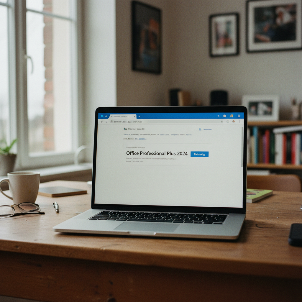 Zrzut ekranu konta Microsoft pokazujący listę usług z pakietem Office 2024 gotowym do instalacji.