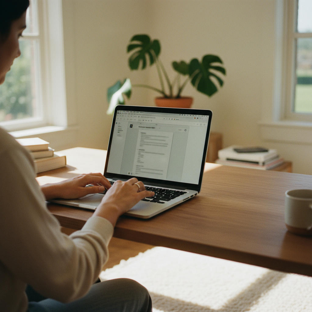 A user's hands typing on a MacBook, with the Microsoft Word for Mac interface visible on screen.