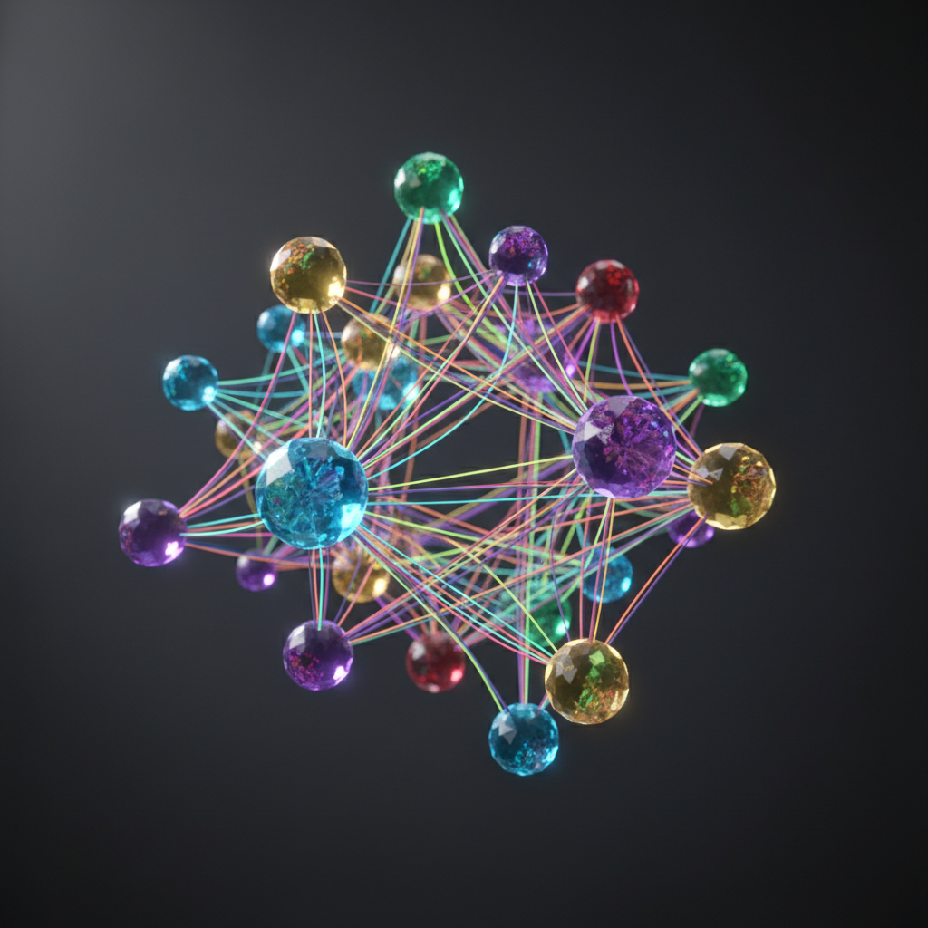 An abstract representation of the Internal Link Injector connecting different content nodes.
