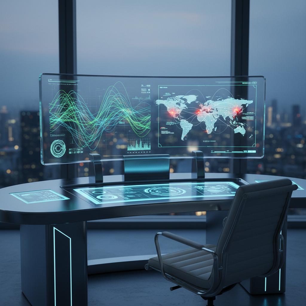 A high-tech digital dashboard showing a live stream of SEO metrics and content being published in real-time.
