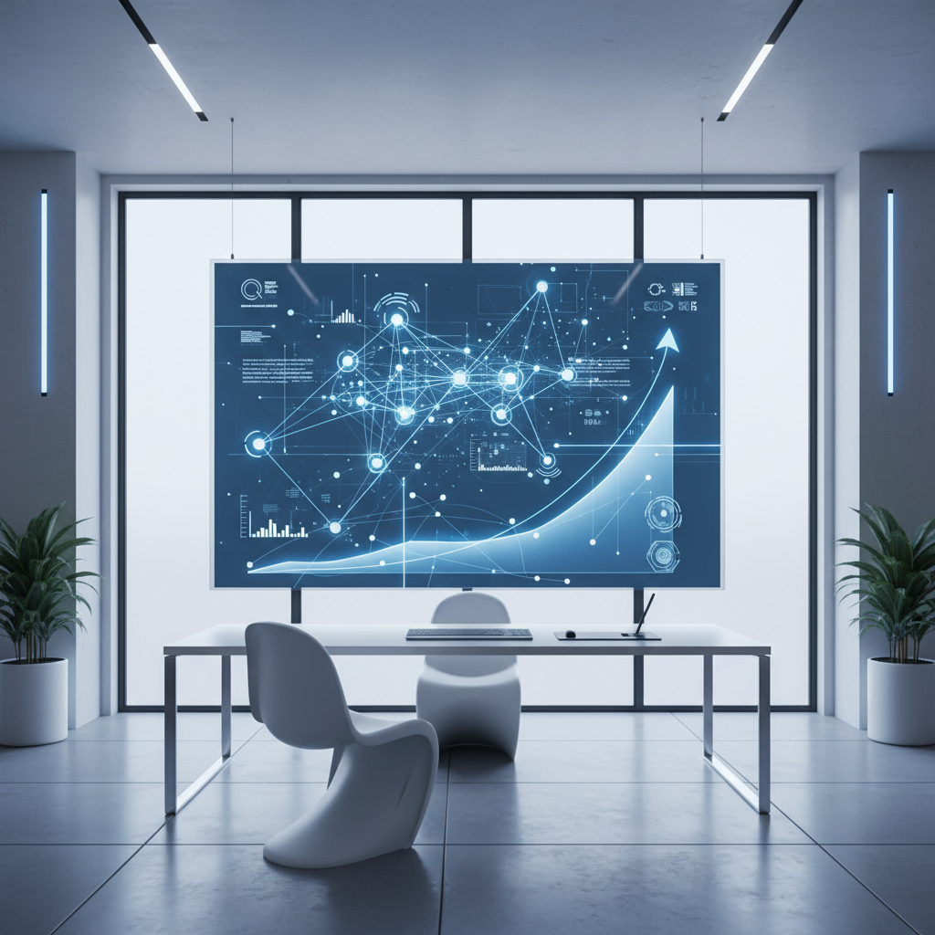 A sophisticated digital command center showing glowing nodes of data connecting in a sleek, futuristic interface.