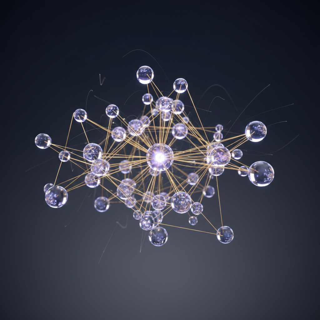 A conceptual visualization of content nodes connecting to form a powerful organic growth network.