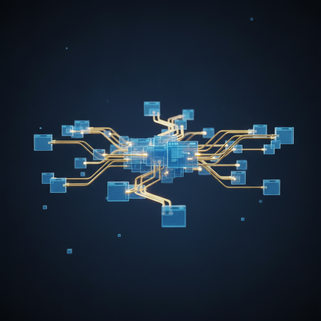 A visual representation of an automated internal linking network connecting various website pages.