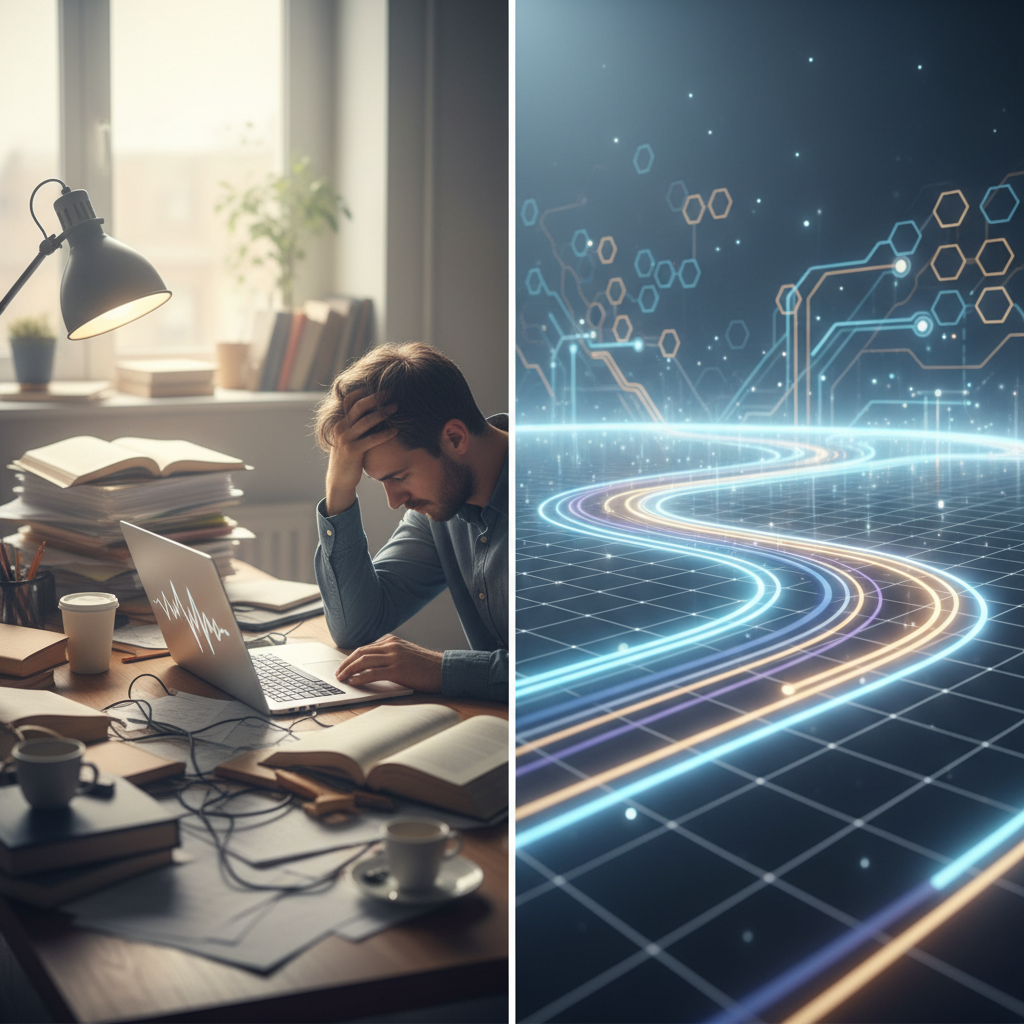 A side-by-side comparison of a manual SEO workflow vs. the Kadriva automated workflow.