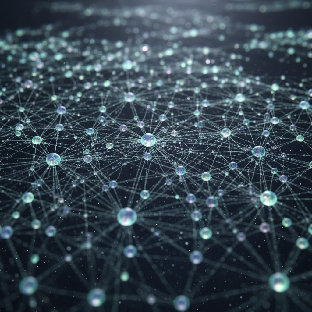 An interface visualization showing a website growing over time with a smart network of internal connections.
