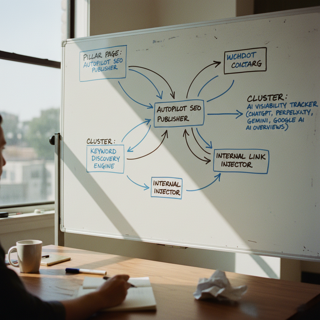 A diagram of a website's internal linking structure sketched on a whiteboard.