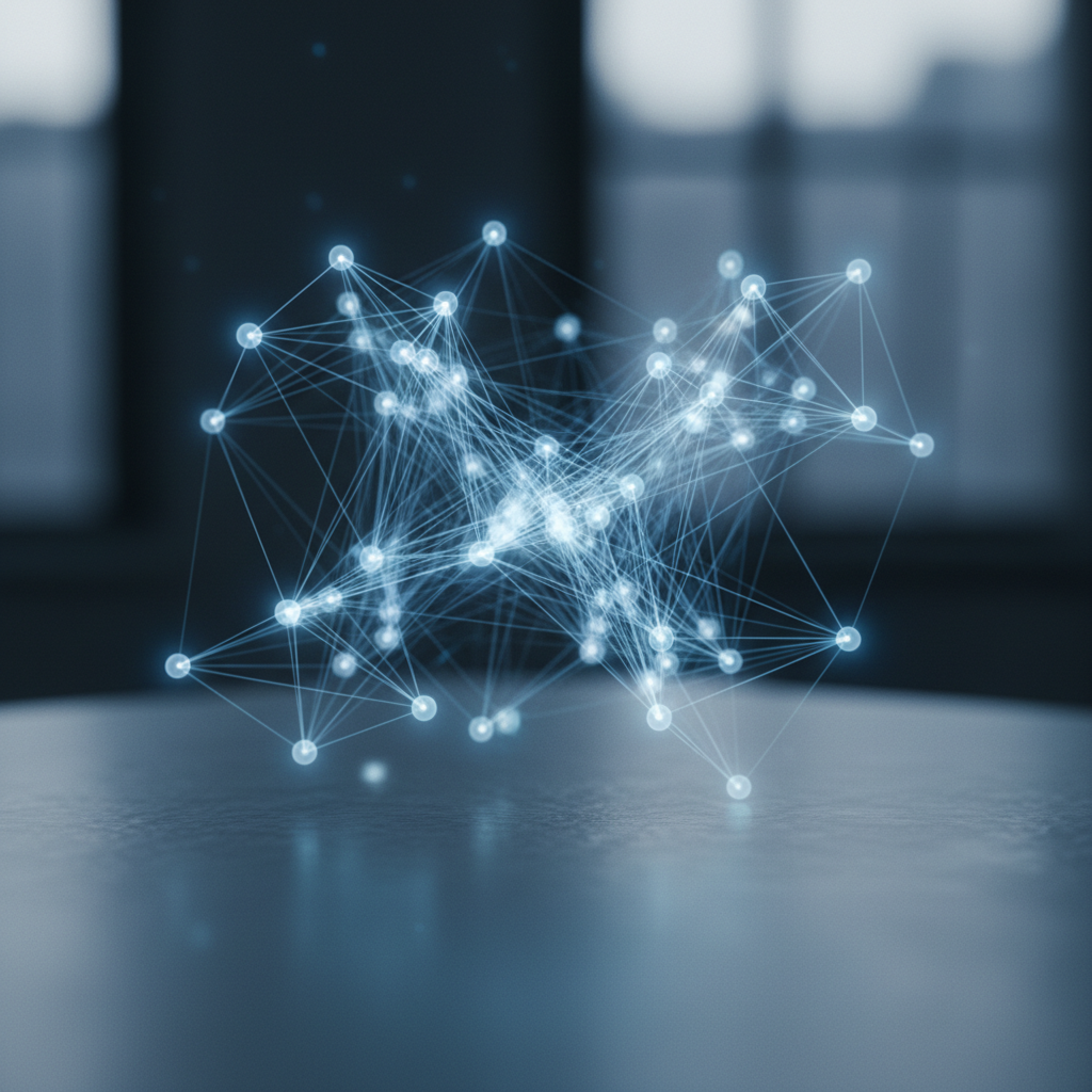 An abstract visualization of interconnected nodes representing a website's internal link structure and citation graph.