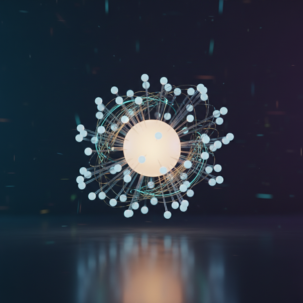 A digital architecture diagram showing how a central pillar page connects to dozens of micro-topic spheres.