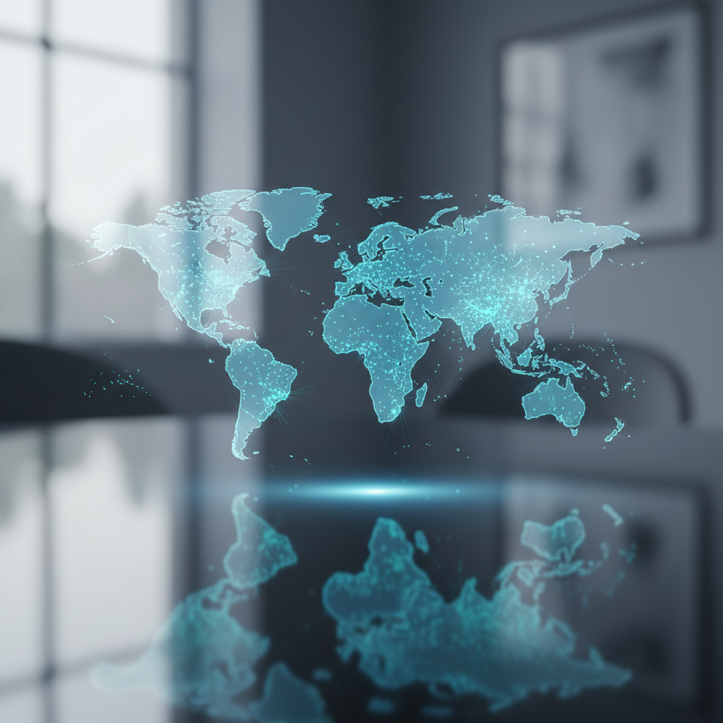 A conceptual map showing global search visibility across multiple regions.