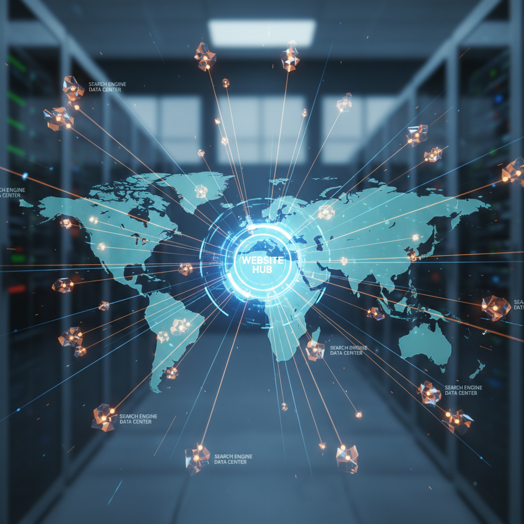 A high-tech digital nerve center showing data packets traveling instantly across a global network.