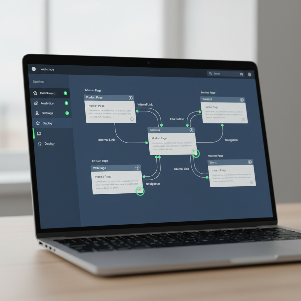A close-up of a digital interface showing automated content workflows and internal linking maps.
