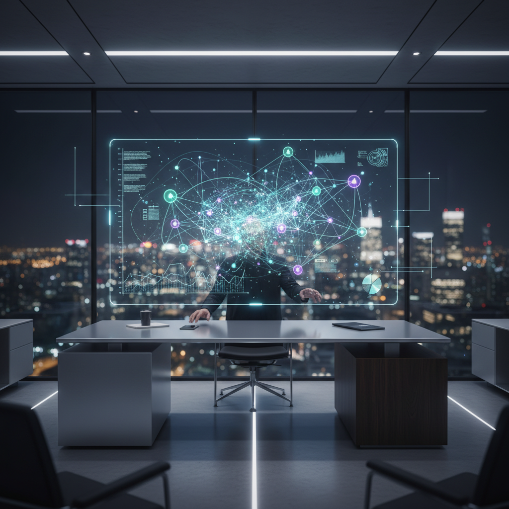 A high-tech digital dashboard showing real-time ranking data and AI search nodes connecting.