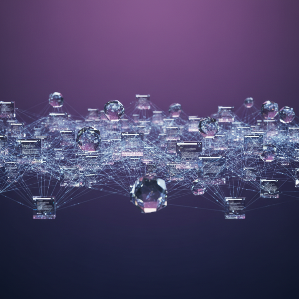 An abstract representation of a website structure being woven together by golden threads of light.