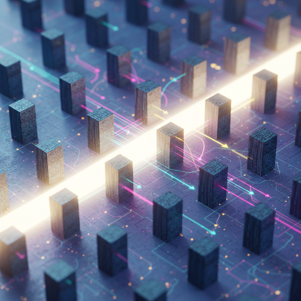 An abstract visualization of a search engine algorithm scanning a structured content map.