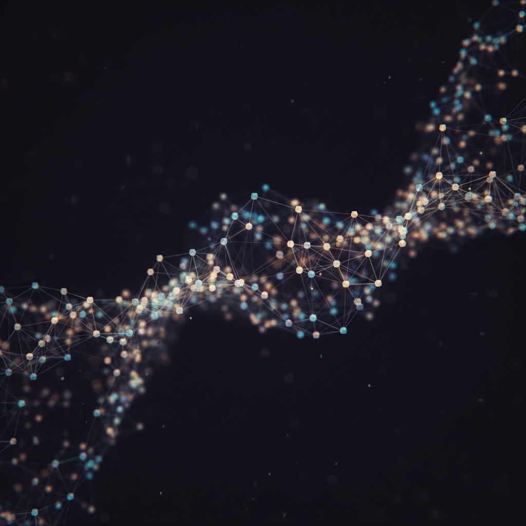 A sophisticated digital web of glowing nodes and connections representing a website's internal structure.