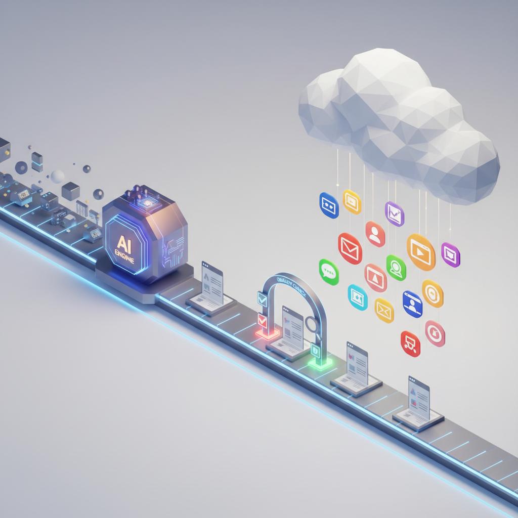Detailed schematic of an automated SEO content pipeline from data to indexing.
