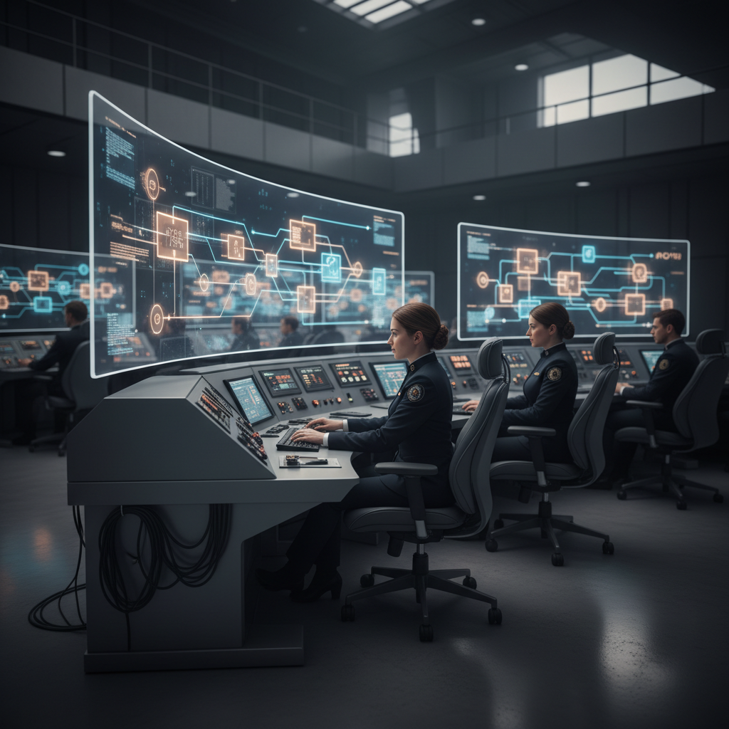A high-tech control room showing real-time data streams and server connectivity indicators.