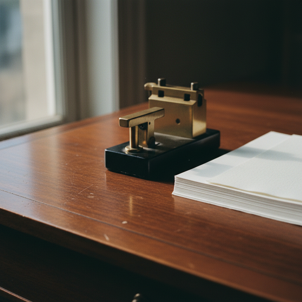 High-end desk with a vintage typewriter and a modern telegraph key, symbolizing rapid communication.