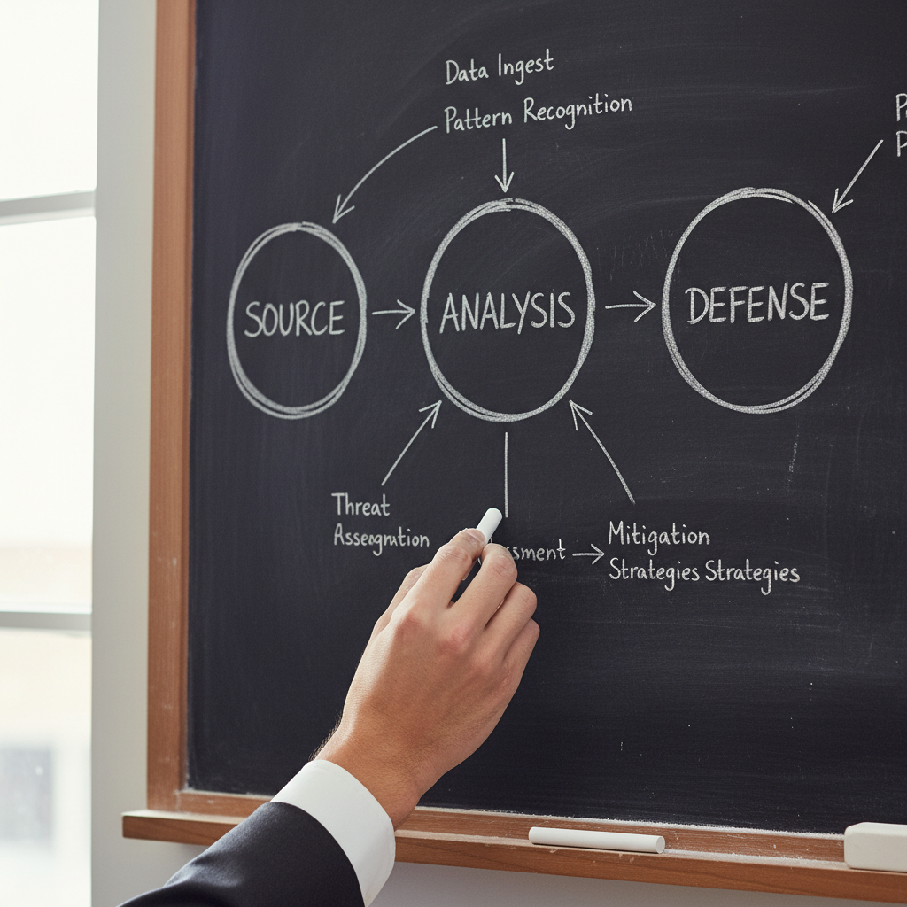 A flow diagram of a literature review process sketched on a chalkboard.