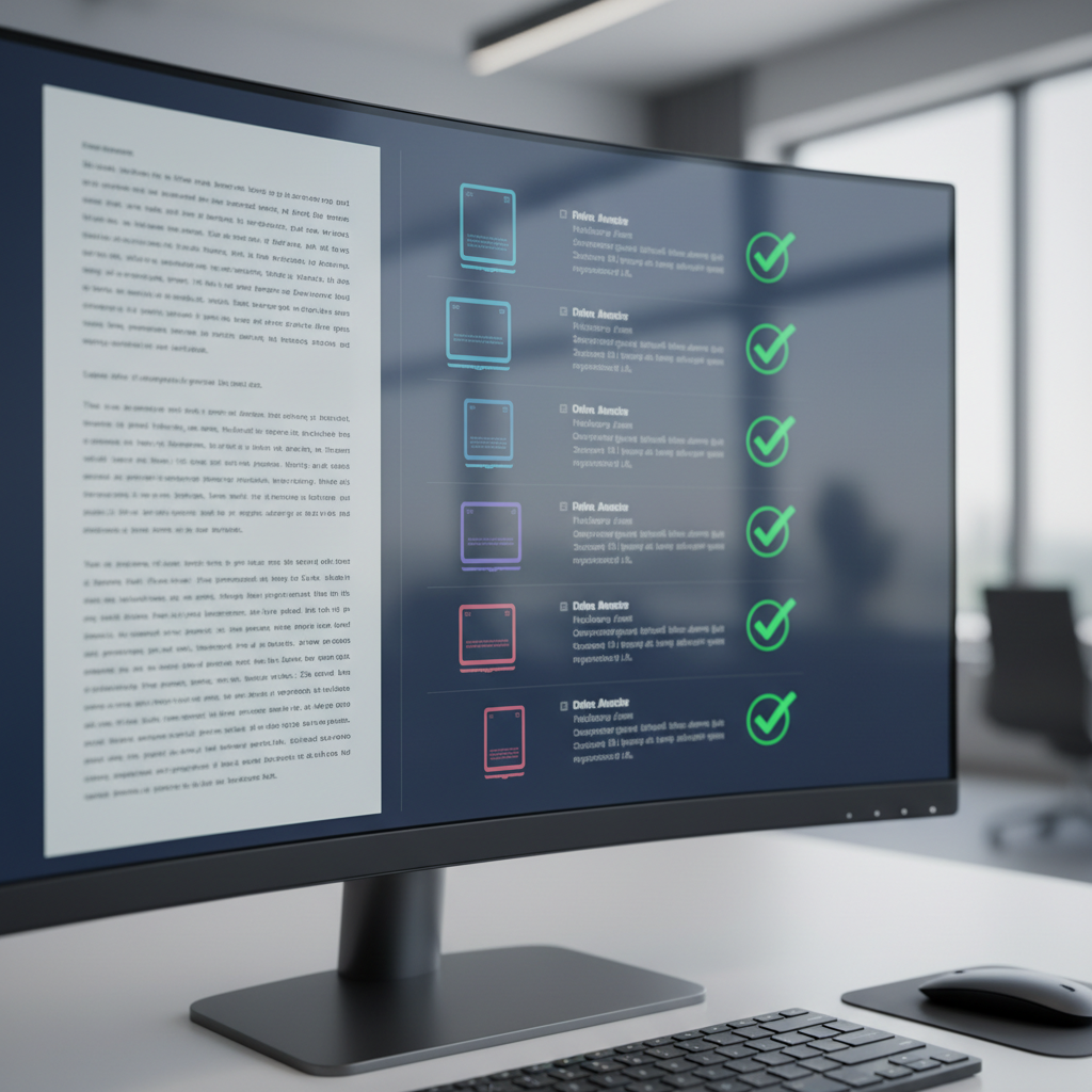 A digital visualization of a paper being scanned with green checkmarks appearing next to citations.