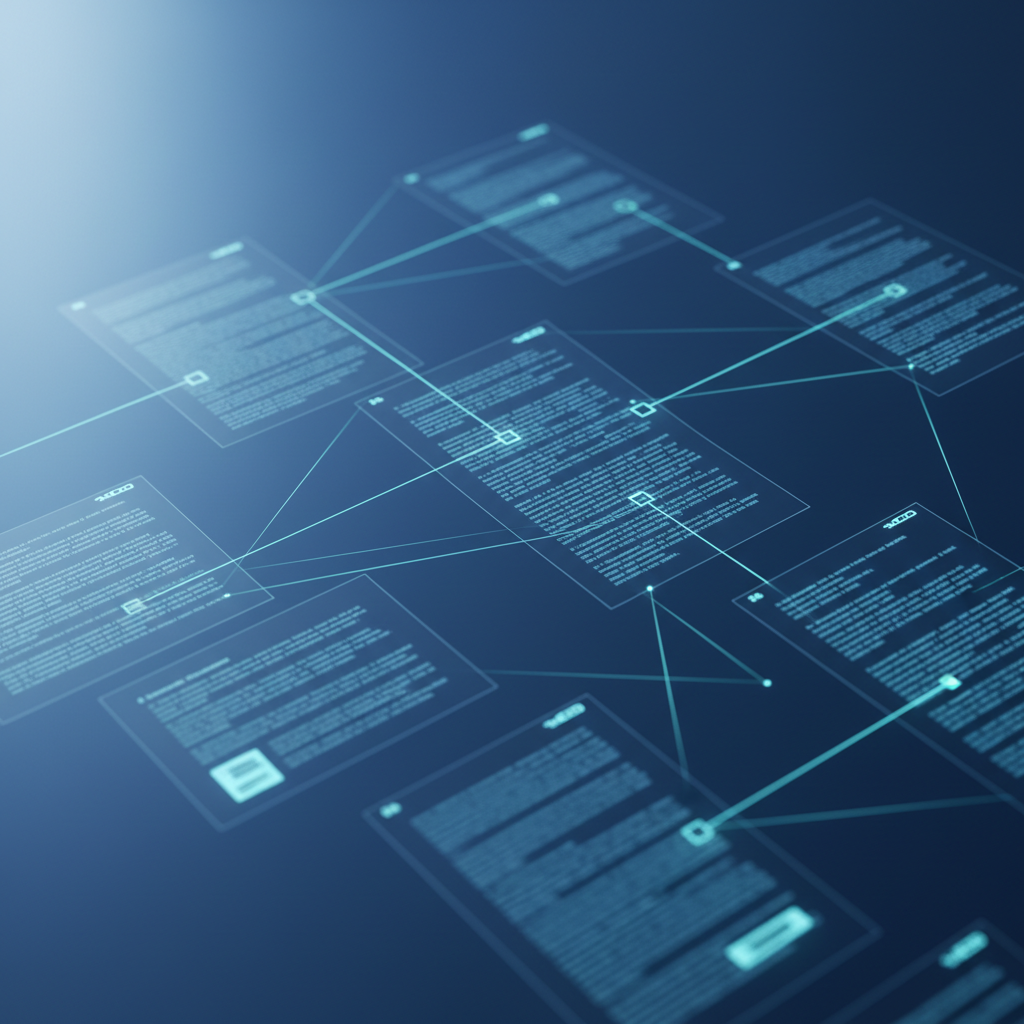A visual representation of an interconnected digital archive showing document relationships.