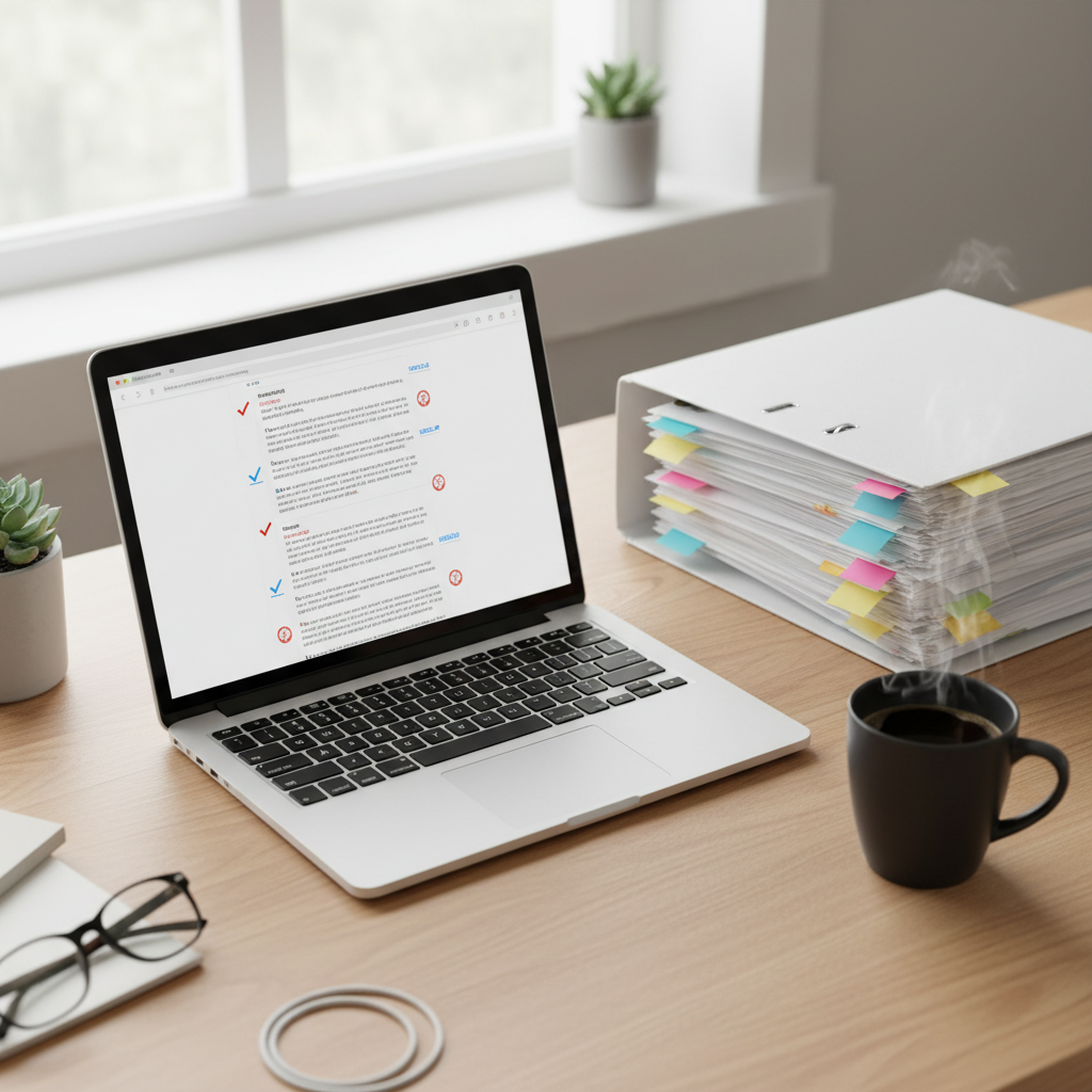 An open laptop showing an AI interface with a transcript of academic questioning.