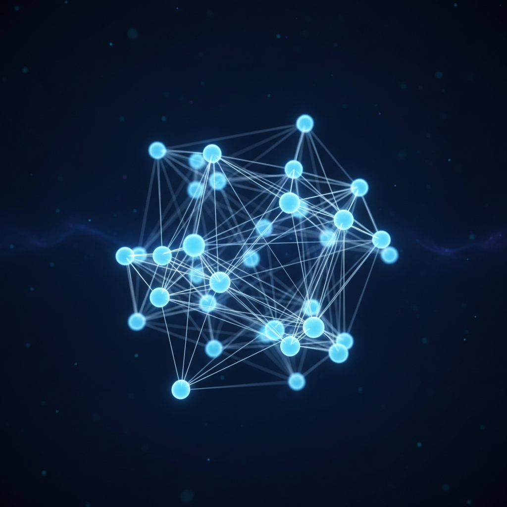 A digital visualization of nodes connecting various research papers like a constellation.