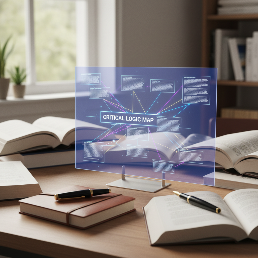 A split-screen visualization of a research paper and a critical analysis feed.