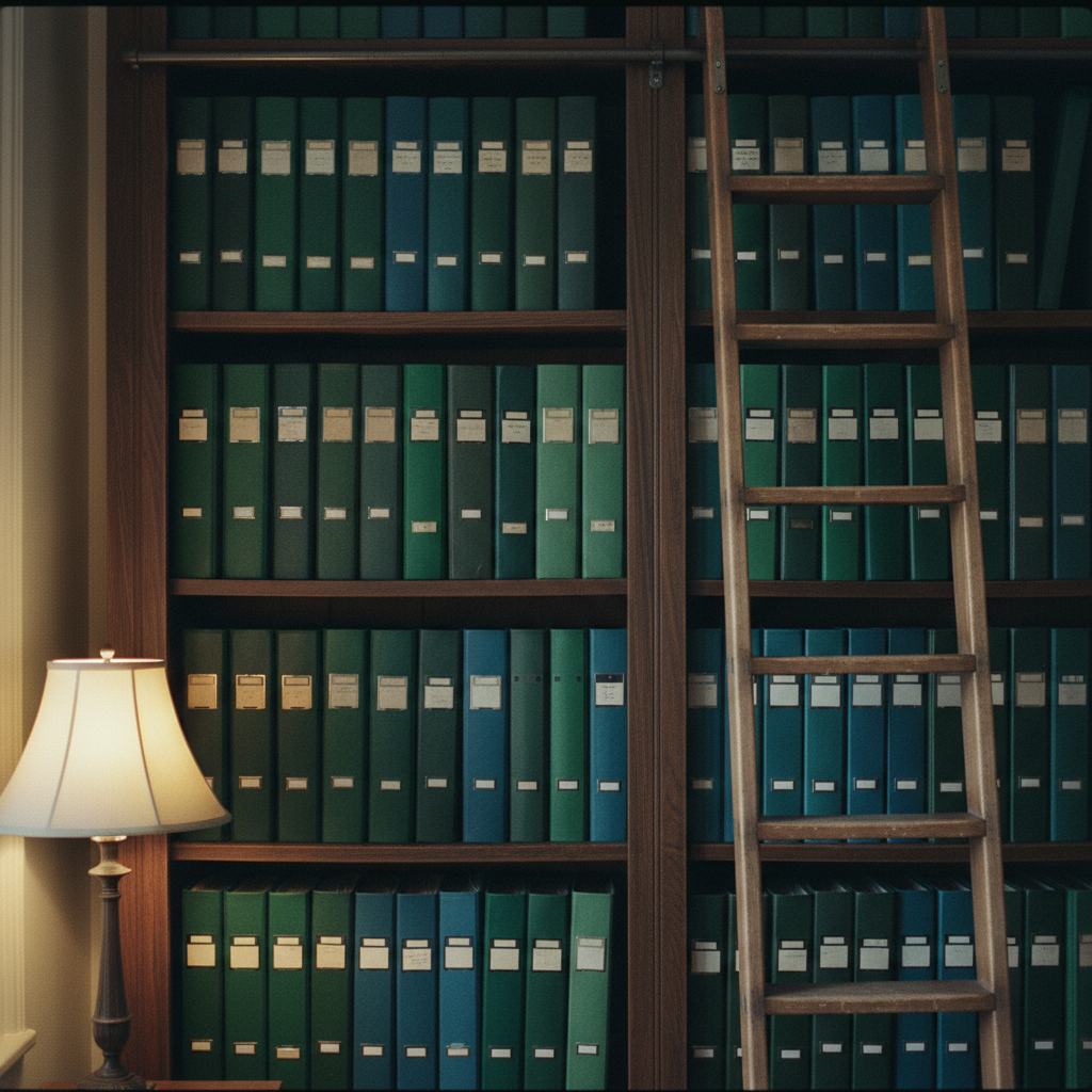 Physical archives and stacks of organized intelligence reports.