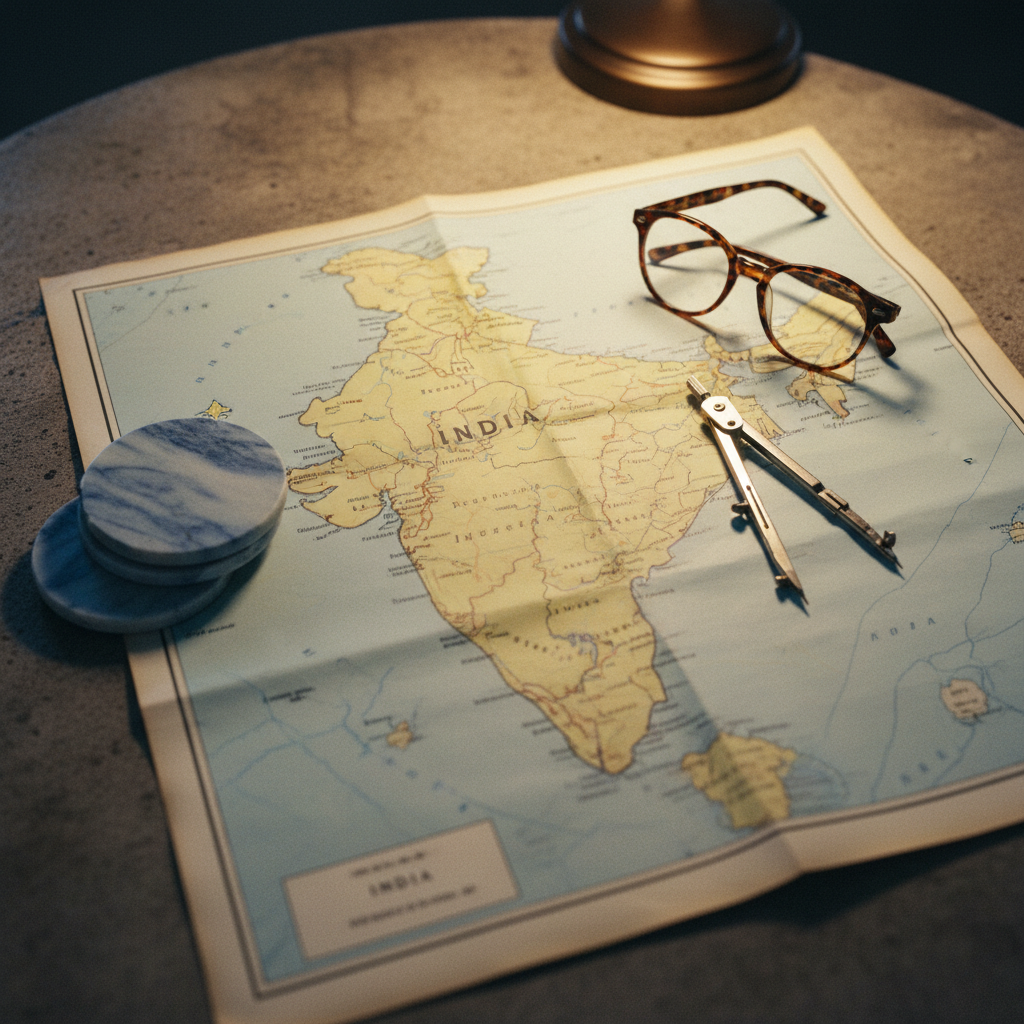 A detailed view of a strategist's hand marking a map of industrial corridors in India with a graphite pencil.