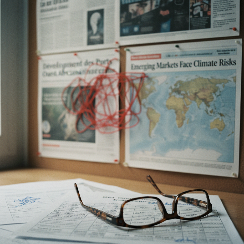 Close-up of a professional workstation showing a focused environment with architectural drawings and market data printouts.