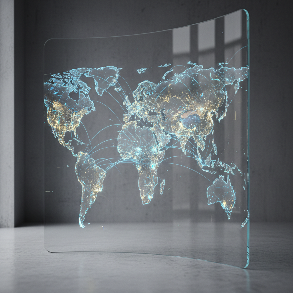 A conceptual visualization of global data streams connecting a map of Africa to the rest of the world.