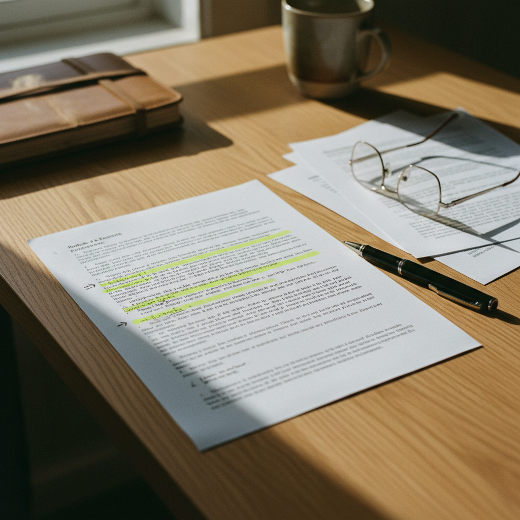 Un documento cartaceo con evidenziature e note a margine, che rappresenta la necessità di rendere i PDF accessibili.