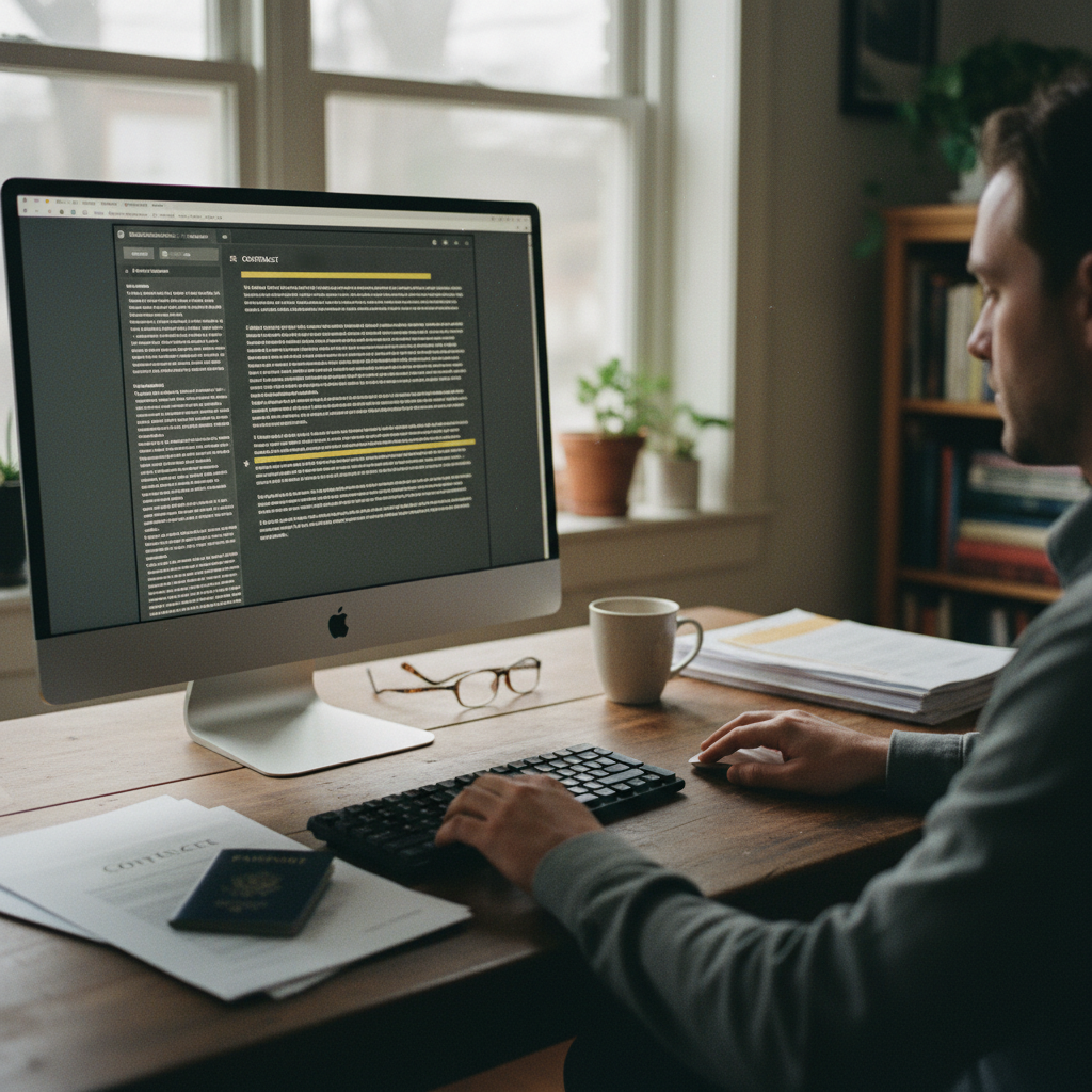 A person using a screen reader on a computer to navigate a digital document.