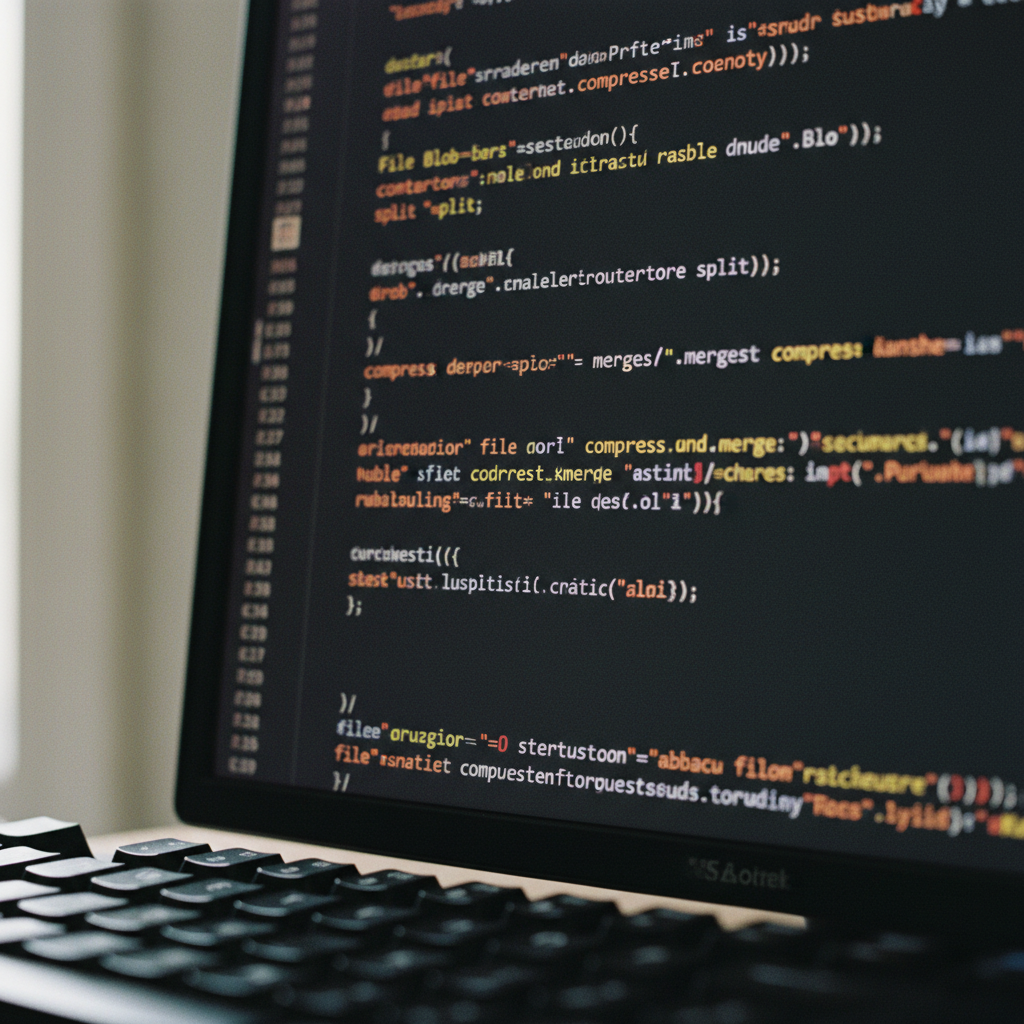 Gros plan sur l'écran d'un ordinateur montrant le code JavaScript pour le traitement de fichiers côté client.