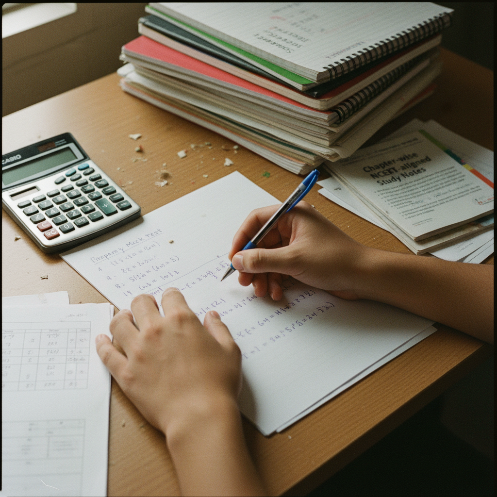 A student's hand using a ballpoint pen to highlight a specific section in a Science textbook titled 'Chemical Reactions and Equations'.
