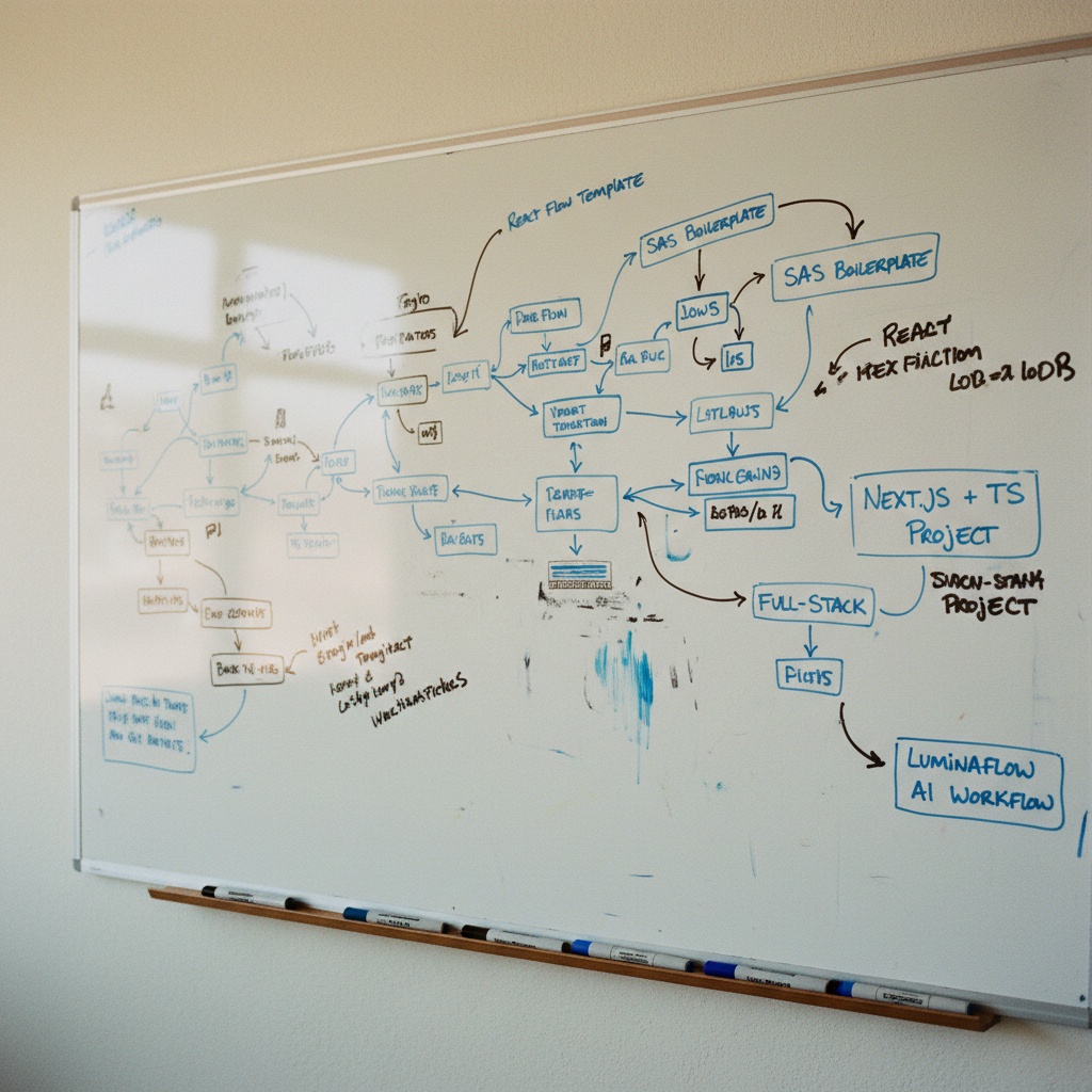 A wall-mounted whiteboard in a bright office filled with hand-drawn node-and-edge diagrams and technical annotations.