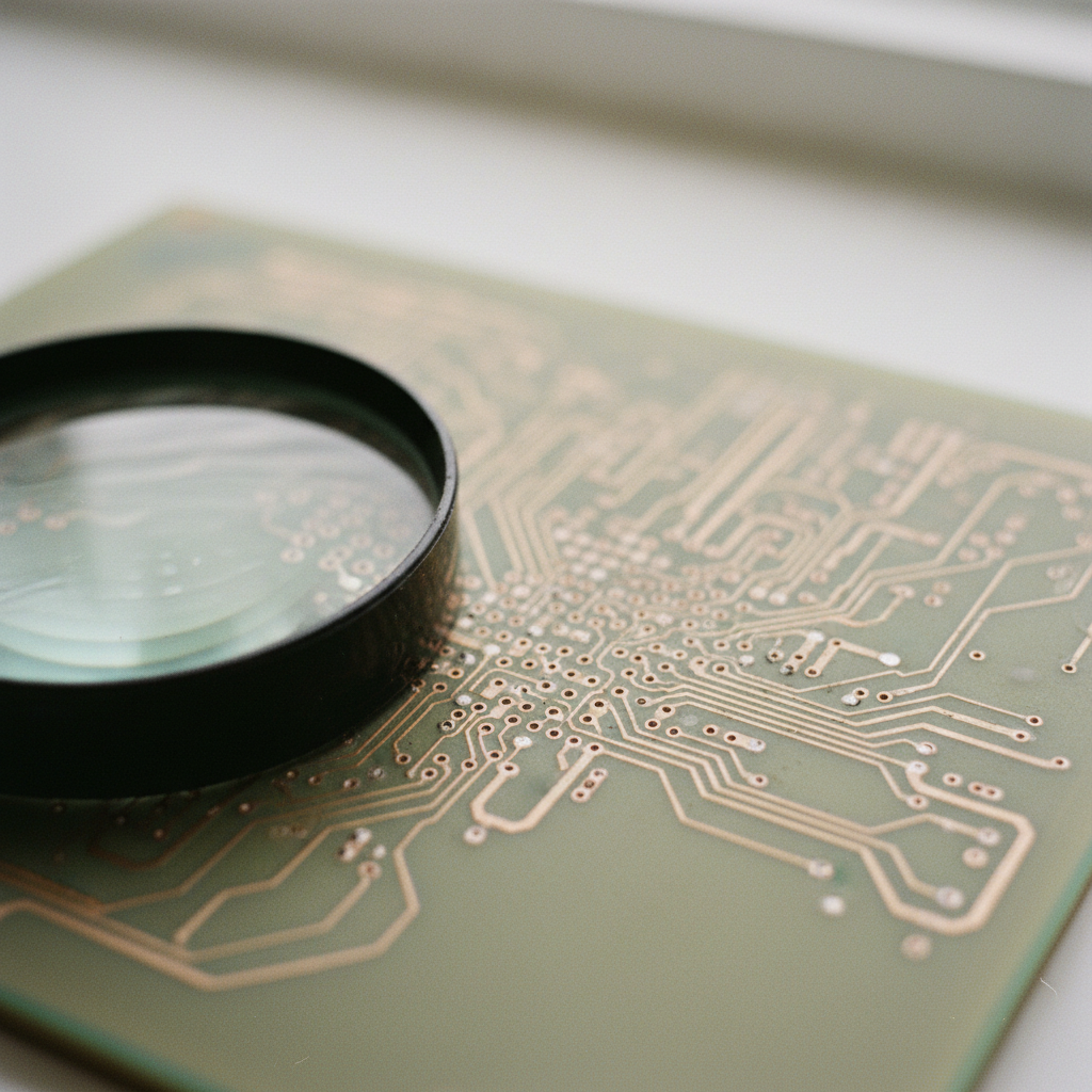 A neatly organized circuit board with copper traces and small components.