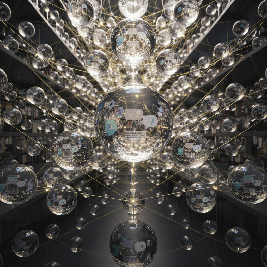 A complex architectural representation of interconnected glowing nodes and threads, symbolizing long-term memory.
