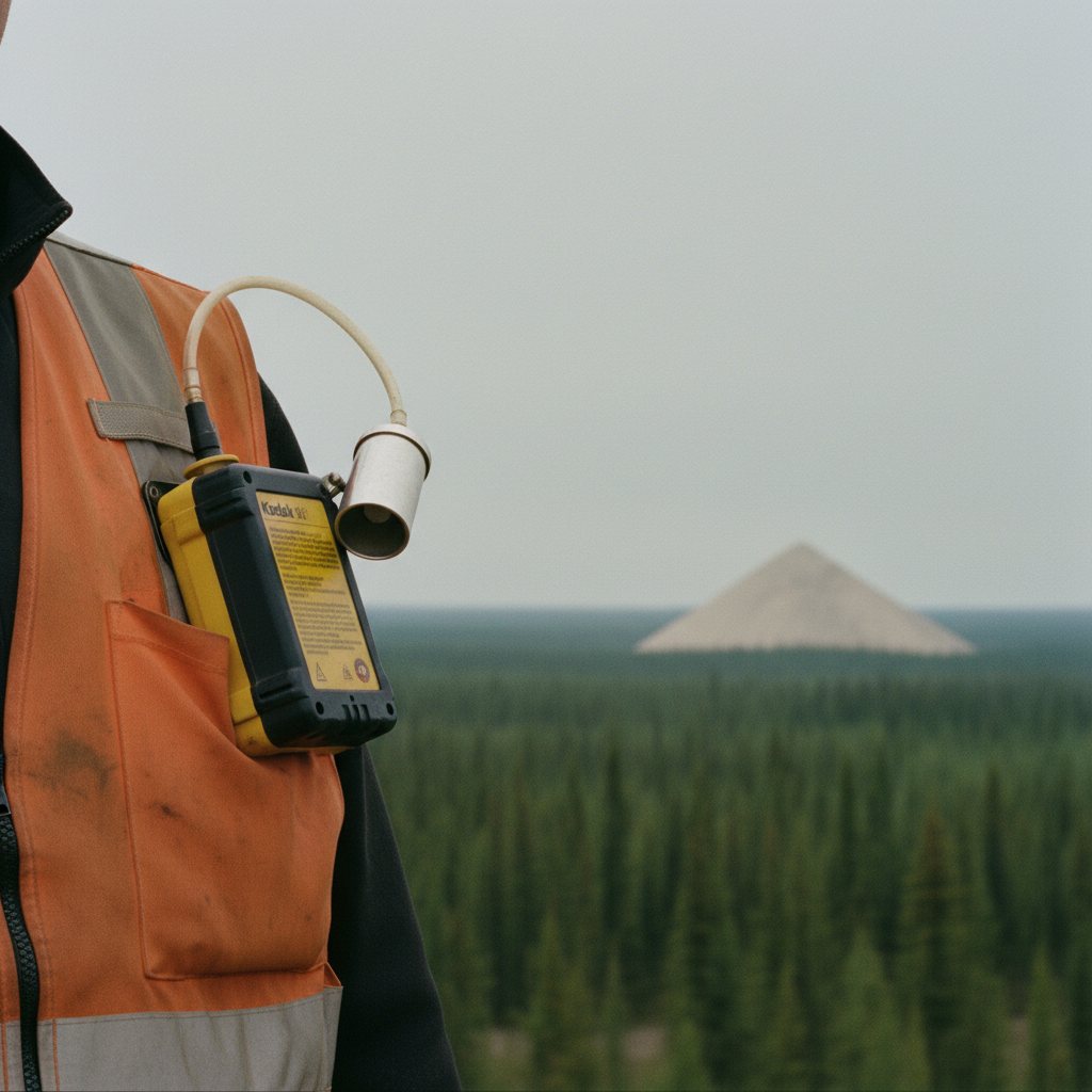 A technician performing air quality monitoring at a Canadian sand mining site.