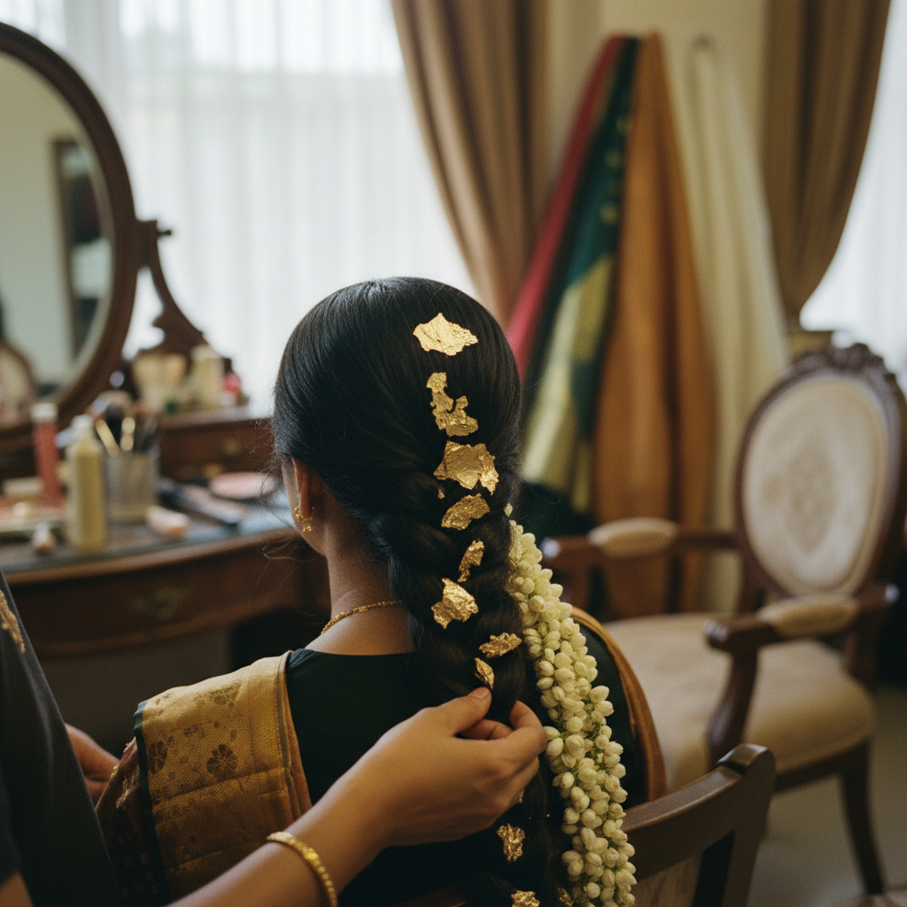 Close-up of a stylist working on an intricate traditional braid.